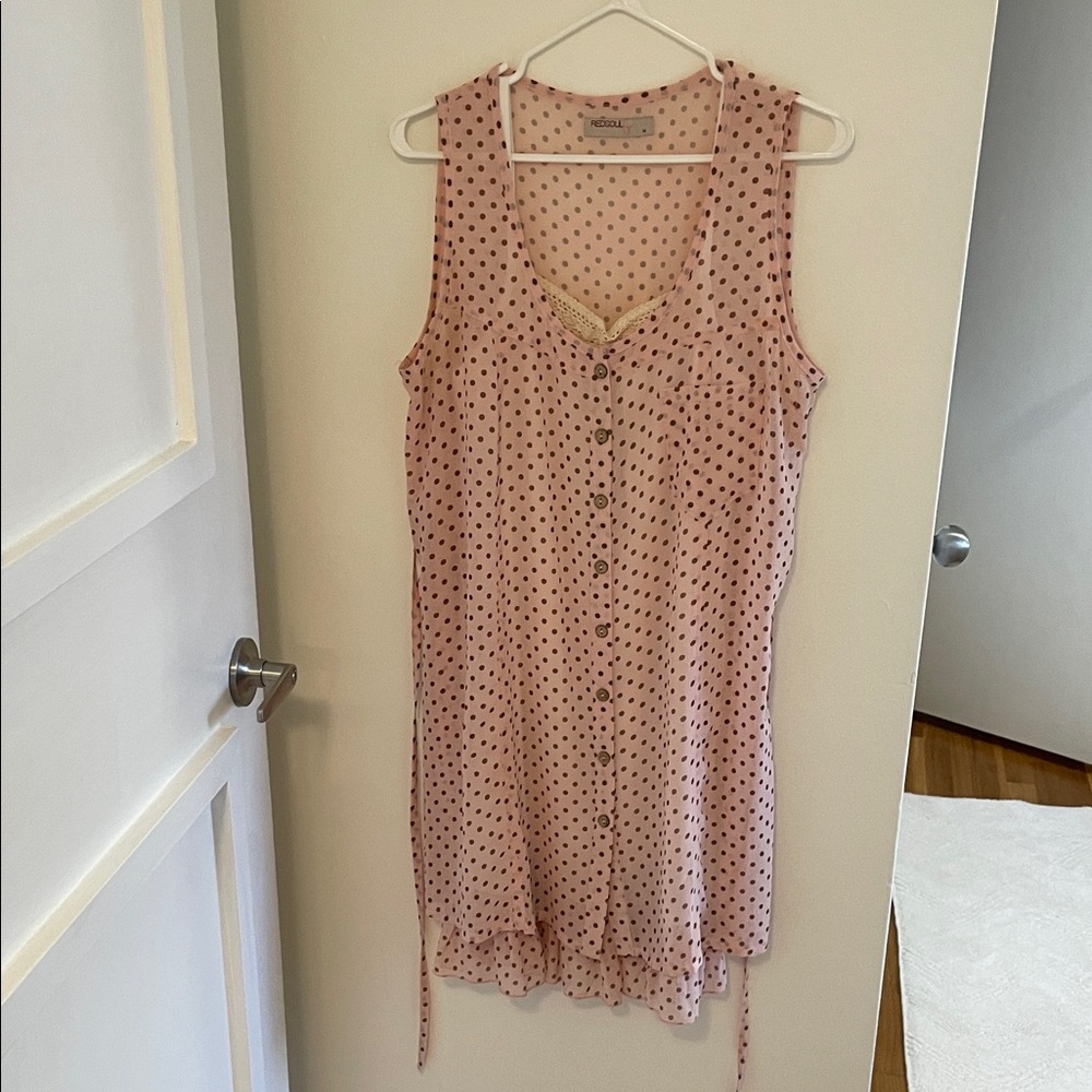 Pink and Brown Polka Dot Mini Dress
